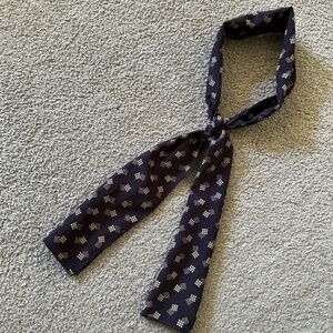 Blue Neck Scarf With Tan Geometric Patterns Squares and Dots